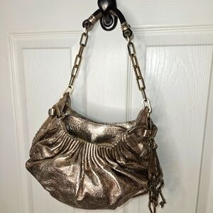 Juicy couture metallic gold leather shoulder bag purse with charms